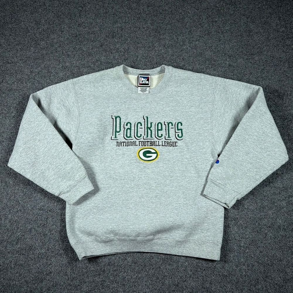 Vintage Pro Player Green Bay Packers Sweatshirt Mens Size Medium Gray NFL 90s